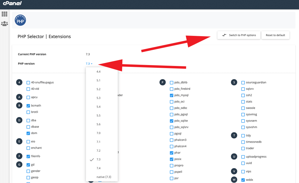bifare optiuni si setari php in cpanel