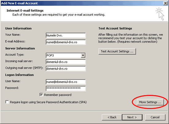 Configurare Outlook 2007 - Introducere date cont email