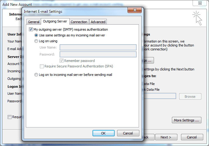 Configurare Outlook 2010 - Activare autentificare SMTP