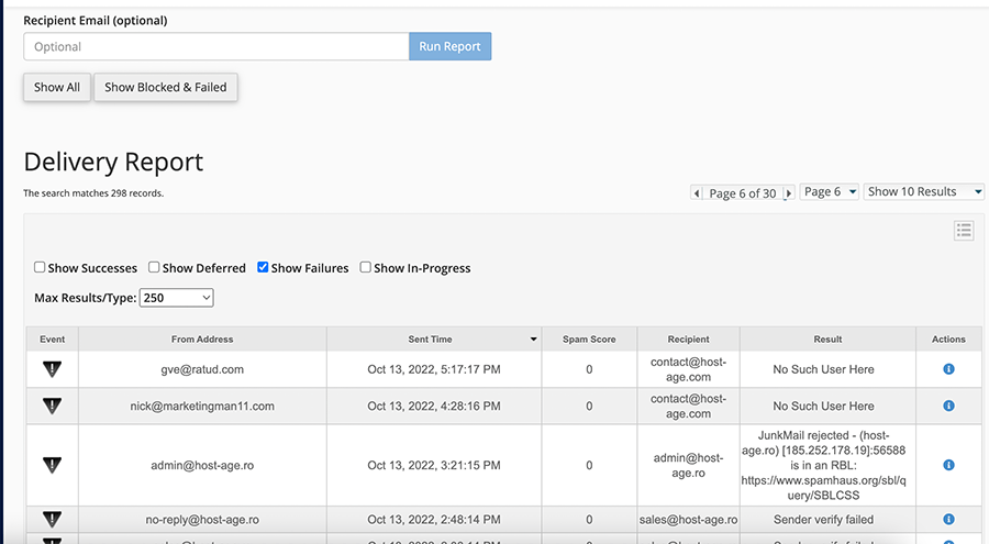 Delivery Report din cPanel