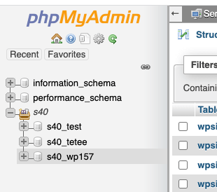 Clic pe numele bazei de date din phpMyAdmin