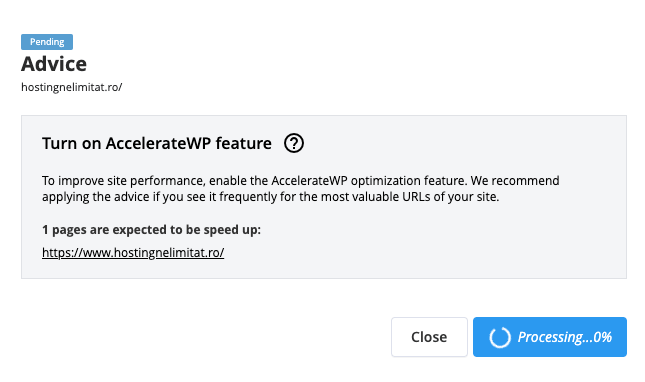 Activare recomandări AccelerateWP
