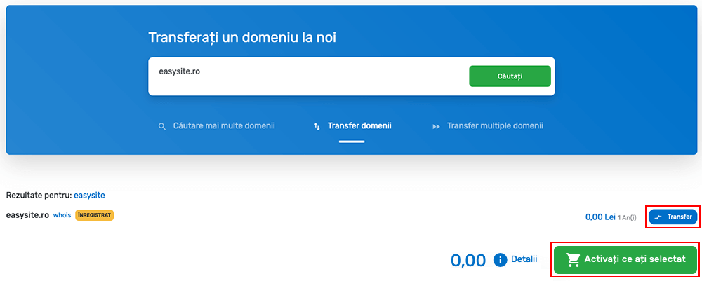 Transfer domeniu .ro