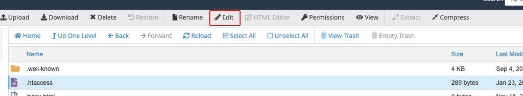 Editare fișier .htaccess din cPanel/File Manager