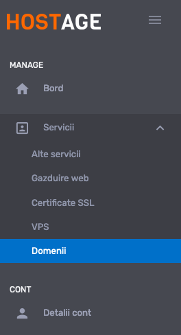 Prezentare meniu stânga din zona de clienți