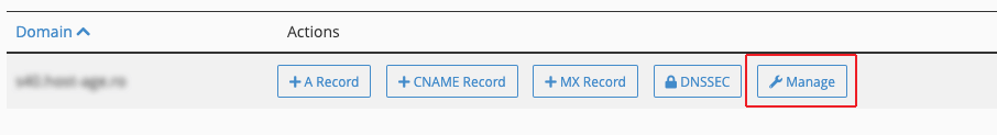 Butonul Manage din Zone Editor din cPanel