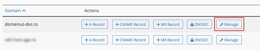 Începerea editării zone DNS din cPanel