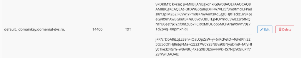 Editarea înregistrării DKIM din editorul de zonă DNS din cPanel