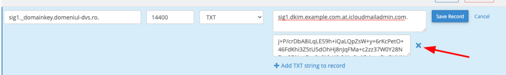 Confirmarea înregistrării DKIM din editorul de zonă DNS din cPanel