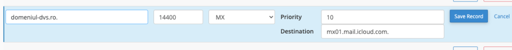 Editarea înregistrării MX din cPanel