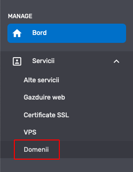 Accesarea rubricii Domenii din contul de client