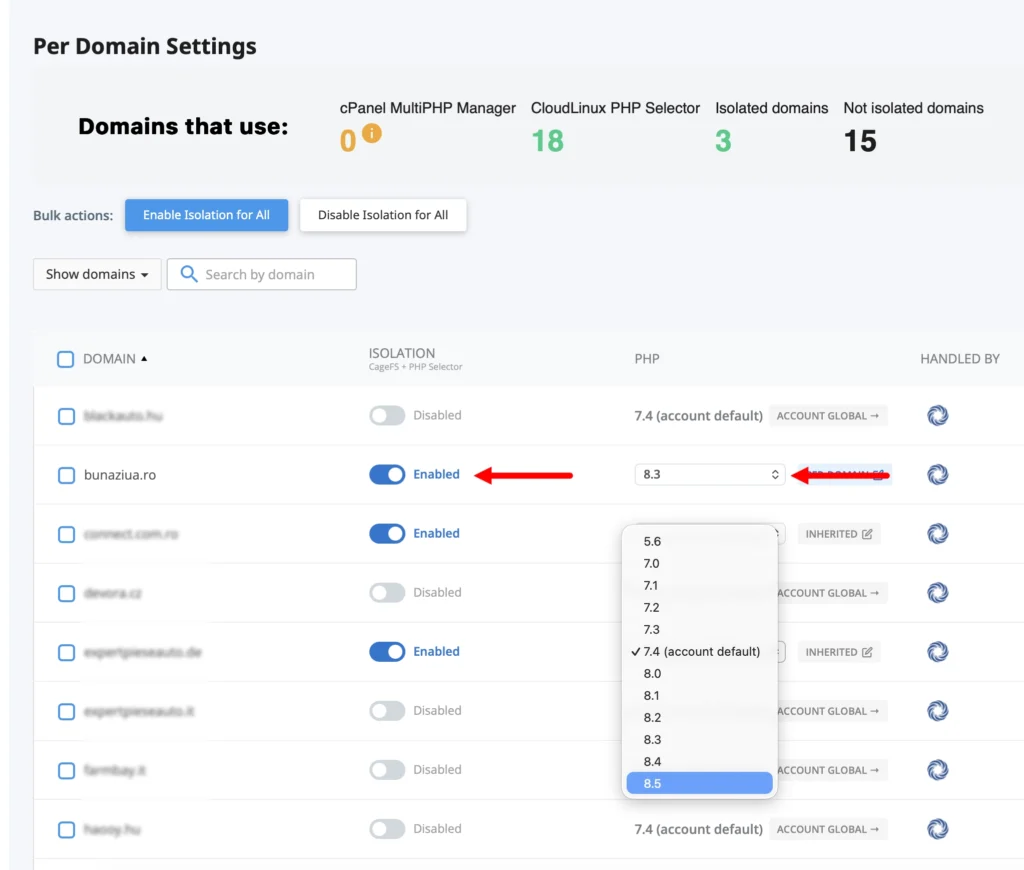 selectare versiune de php in cpanel 4