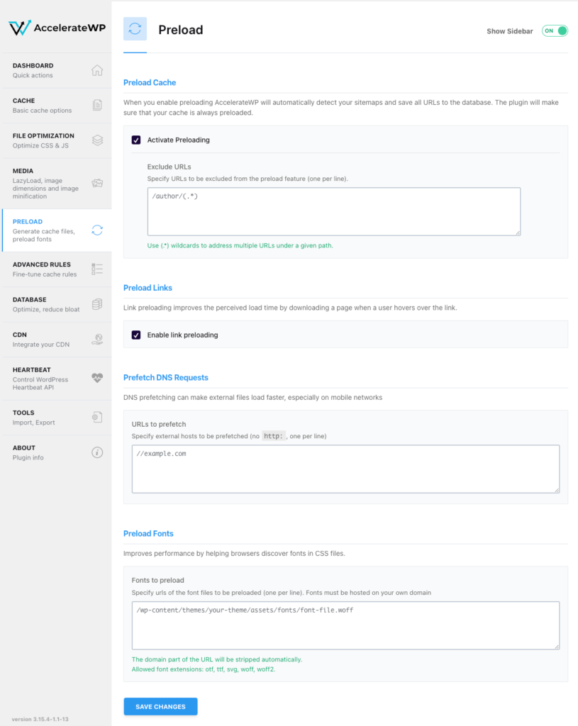 Setarea Preload din AccelerateWP