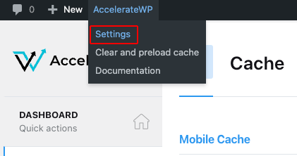 Accesare Settings în AccelerateWP