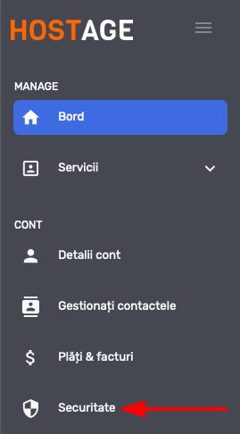 Accesarea zonei de securitate din contul de client