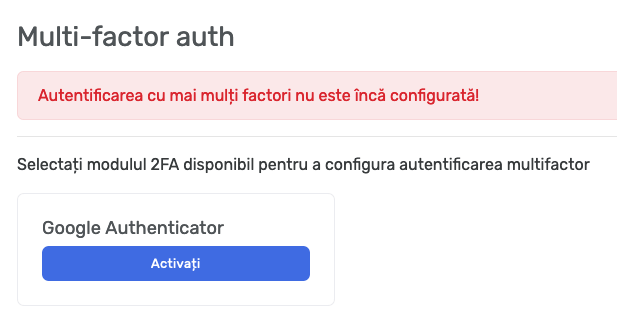 Activarea 2FA pentru interfața de client