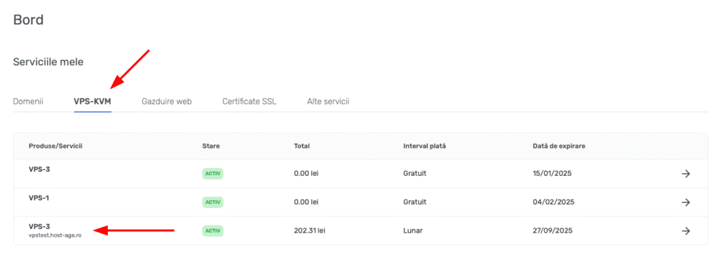 Accesare configurare vps