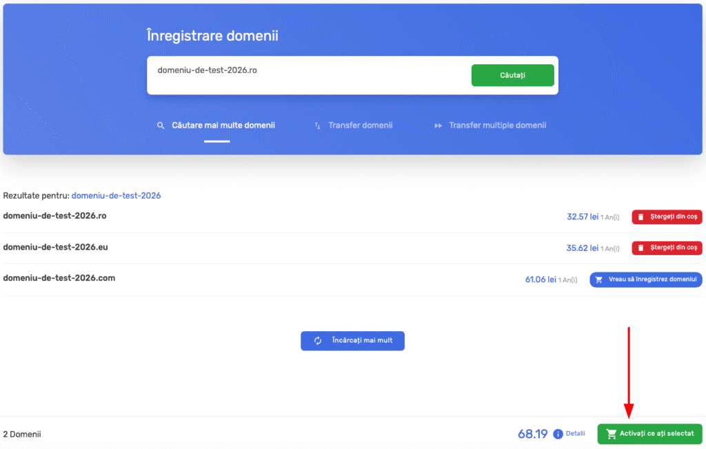 Activare selecție domenii de înregistrat