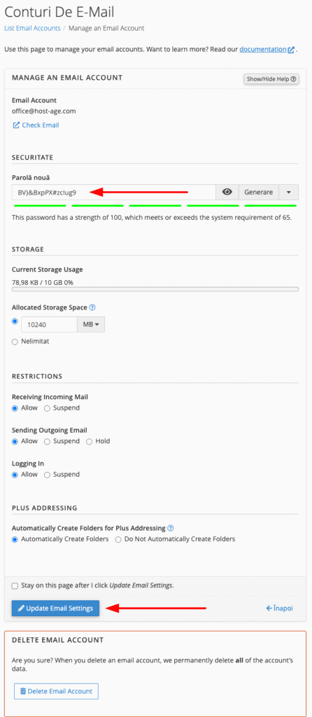 Modificare parolă e-mail din cPanel